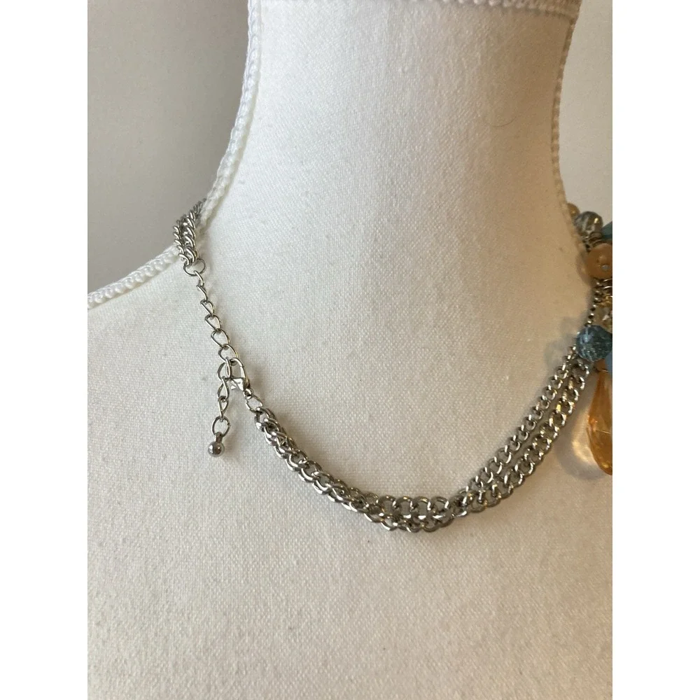 Colorful Acrylic Teardrop Necklace Blue‎ Orange Beaded Bib Collar Romantic